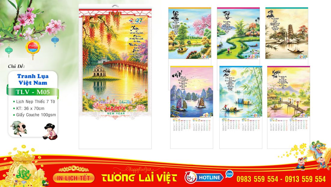 Lịch 7 tờ Tranh Lụa