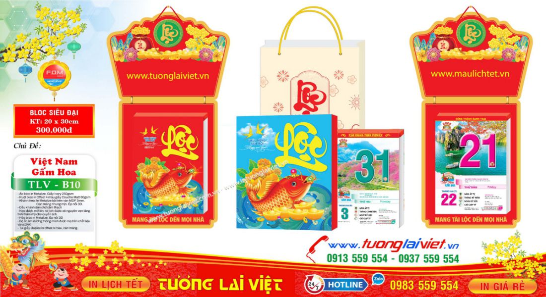 Mẫu Lịch Bloc Dán Nổi Chữ Lộc