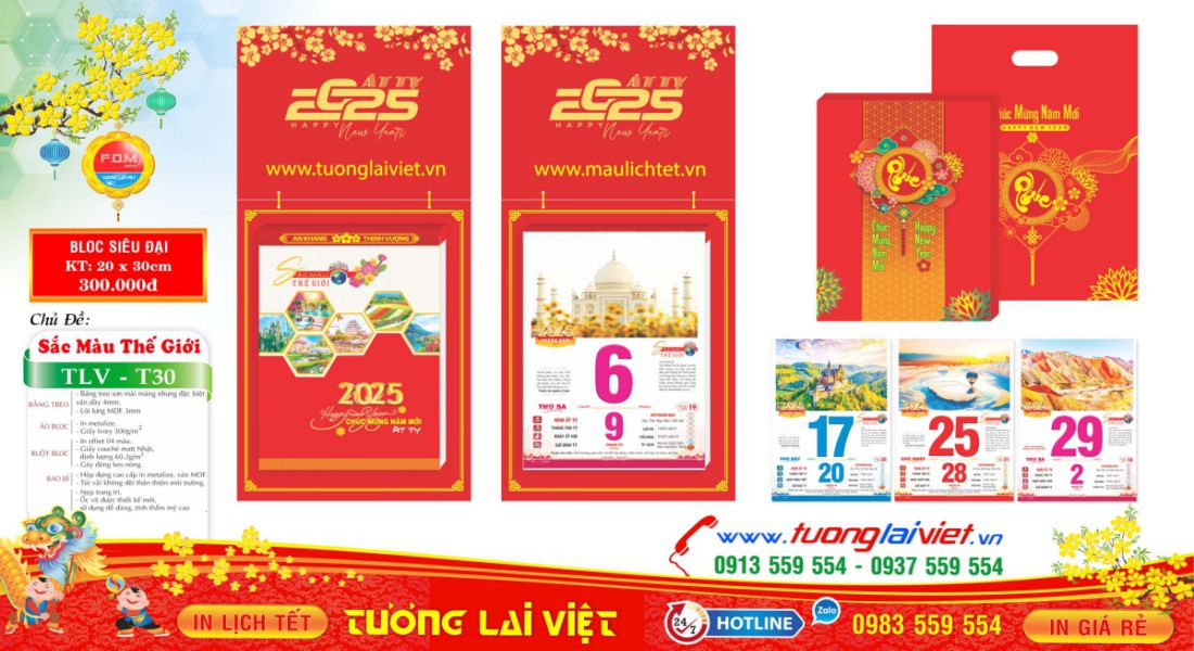 Mẫu Lịch Bloc Đầu Treo Sơn Mài