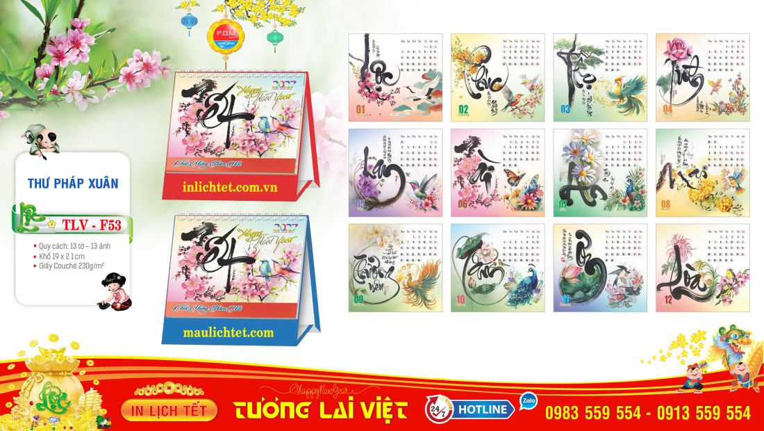 Mẫu lịch bàn đứng Thư Pháp Xuân