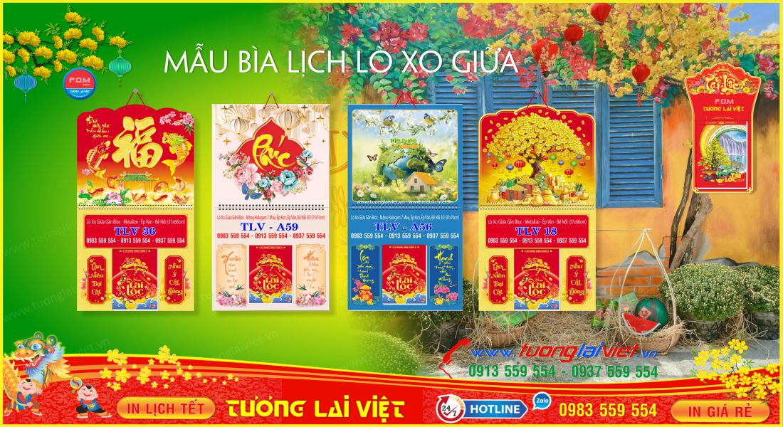 Mẫu Lịch Tết Bloc Lò Xo Giữa
