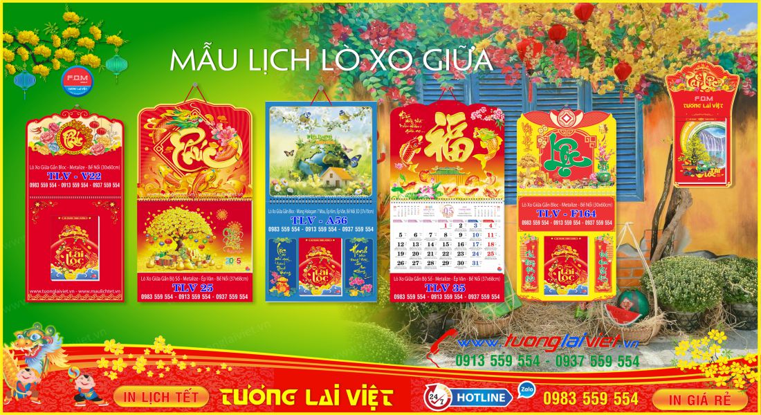 Mẫu Lịch Tết Lò Xo Giữa