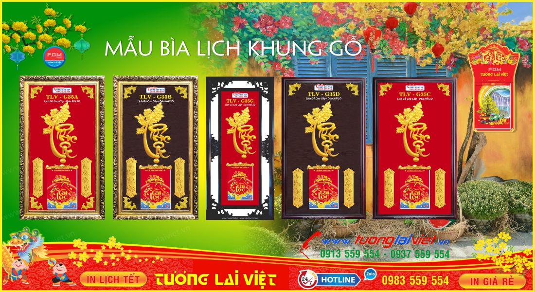 Mẫu Lịch Tết Phù Điêu Khung Gỗ